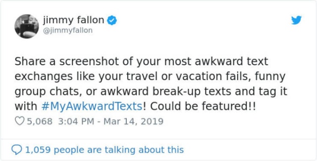 Jimmy Fallon Strikes With A #MyAwkwardTexts Challenge (29 pics)