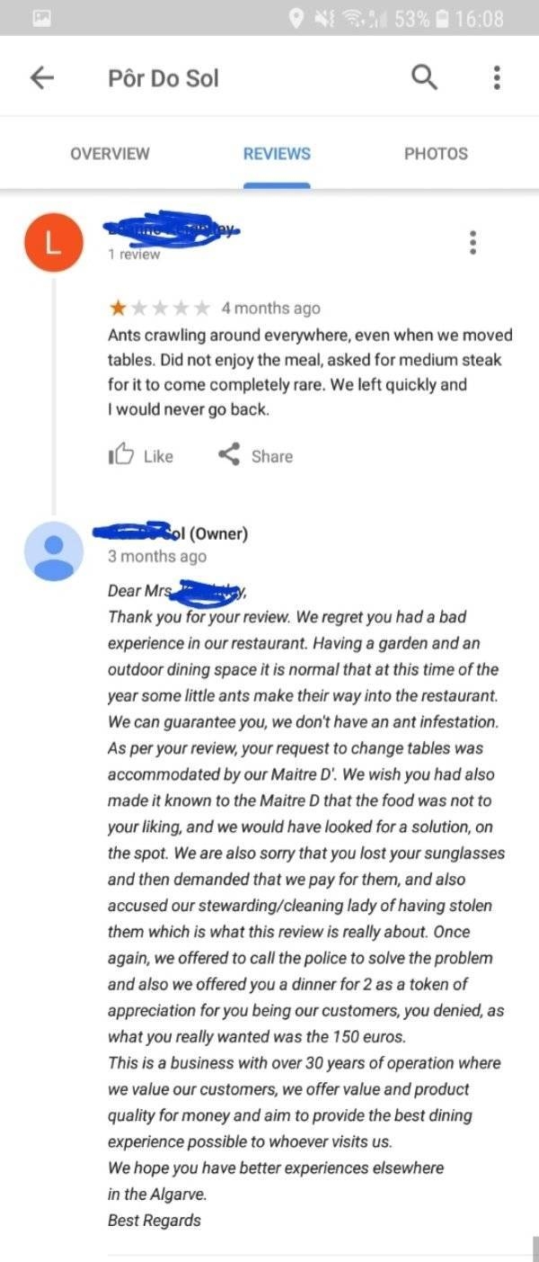 Restaurants Reply To Bad Reviews (20 pics)