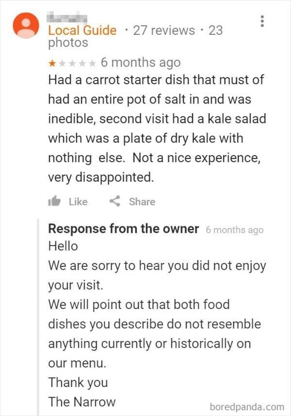 Restaurants Reply To Bad Reviews (20 pics)