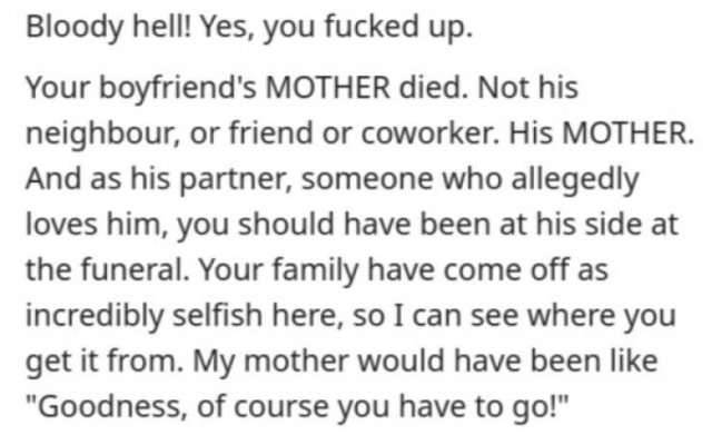 Woman Doesn’t Go To Her Boyfriend’s Mother’s Funeral, Then Asks If She Is An A##hole… (14 pics)