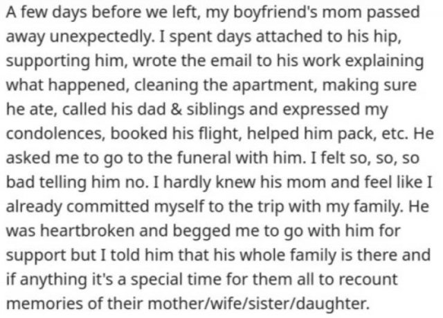 Woman Doesn’t Go To Her Boyfriend’s Mother’s Funeral, Then Asks If She Is An A##hole… (14 pics)