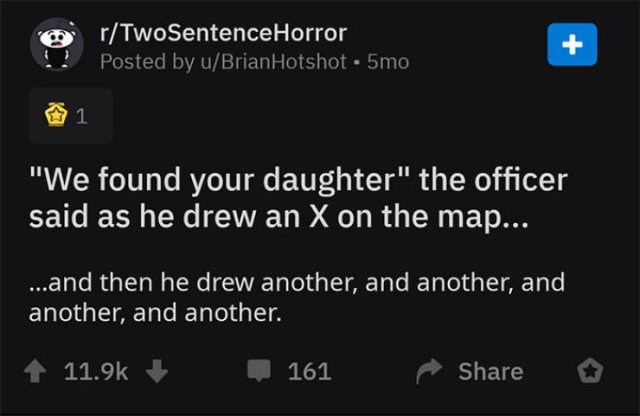 A Horror Story In Two Sentences. And It's Really Creepy (30 pics)