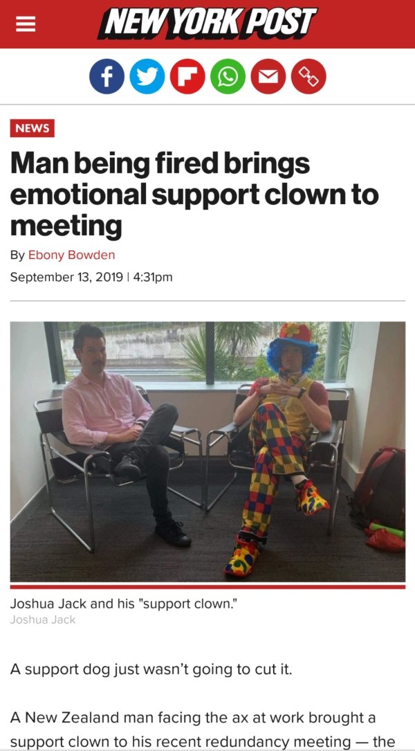 Man Being Fired Brings Emotional Support Clown To Meeting (7 pics)
