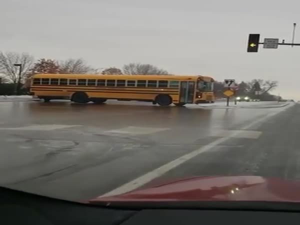 School Bus On Icy Road