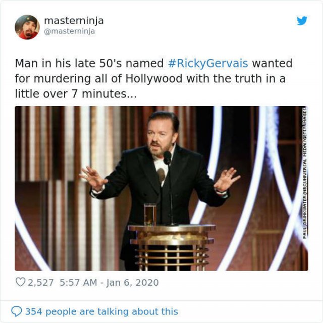 Ricky Gervais' Golden Globe Speech: People Respond On Twitter (22 pics)