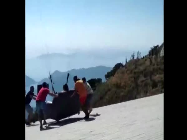Paraglider Takes Off With His Sofa