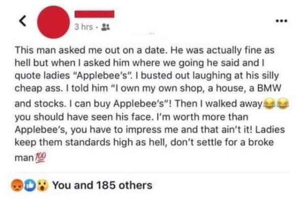 A Woman Strongly Shamed A Guy Who Asked Her For Going Out To Applebee's (14 pics)