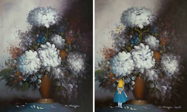 Artists Improved Thrift Store Paintings In A Funny Way (33 pics)