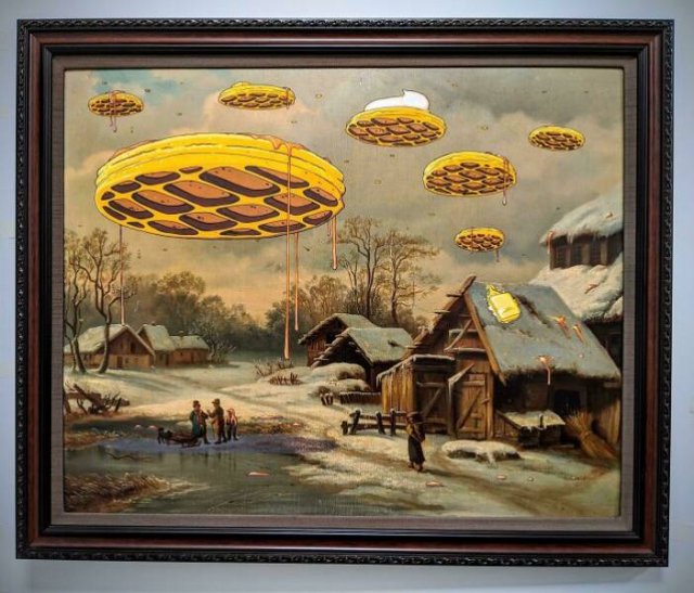 Artists Improved Thrift Store Paintings In A Funny Way (33 pics)