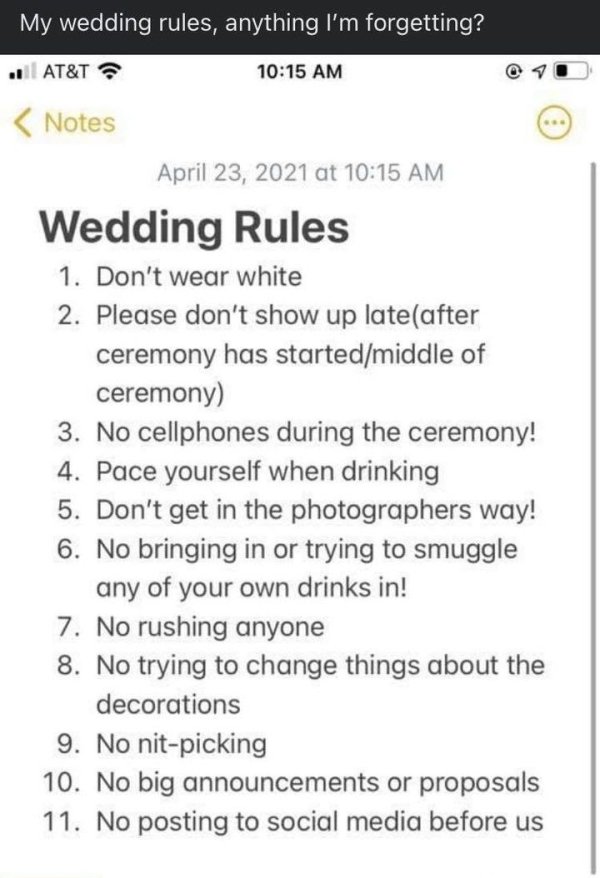 Bride Shares Wedding Rules (10 pics)