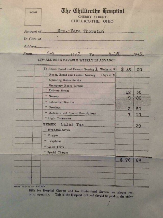 American Medical Bills From The 20'th Century (30 pics)