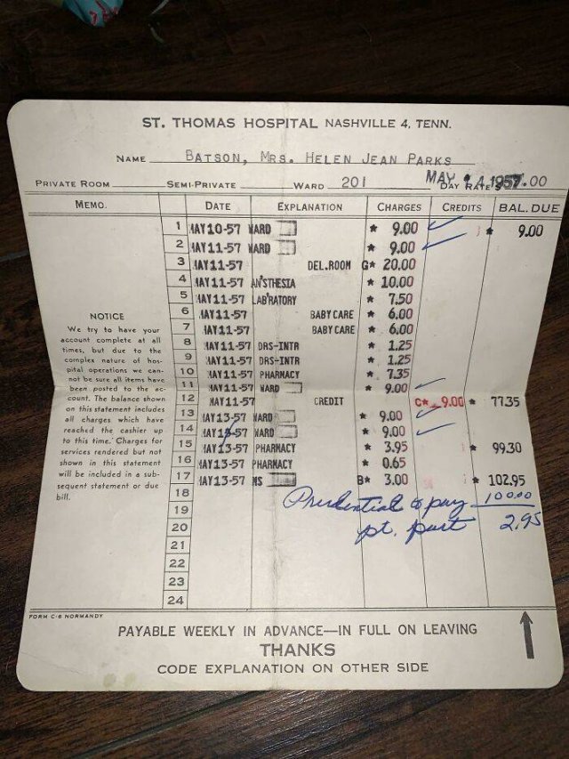 American Medical Bills From The 20'th Century (30 pics)