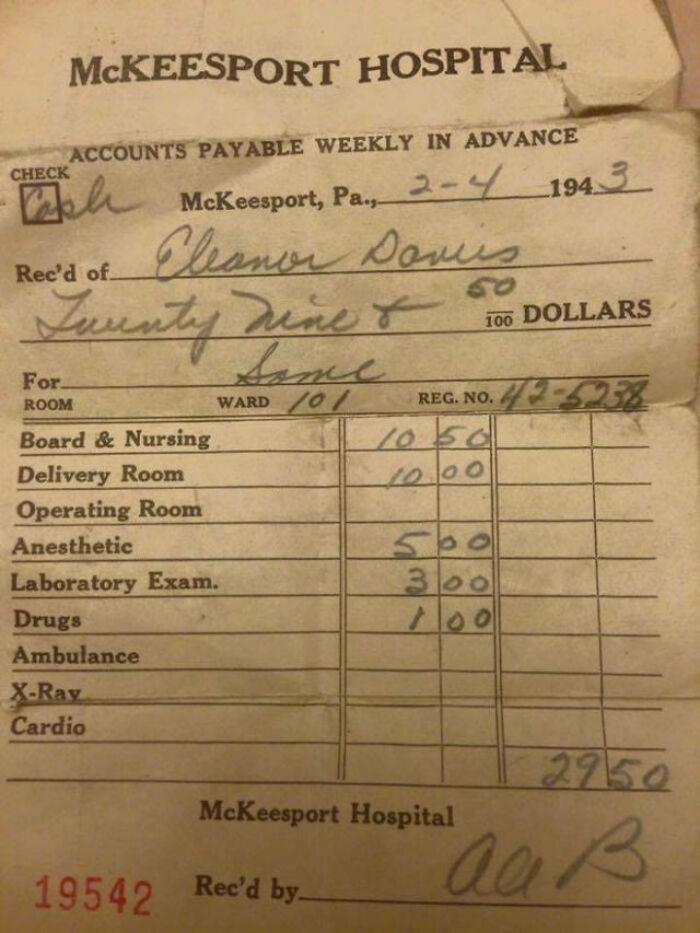 American Medical Bills From The 20'th Century (30 pics)