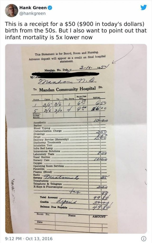 American Medical Bills From The 20'th Century (30 pics)