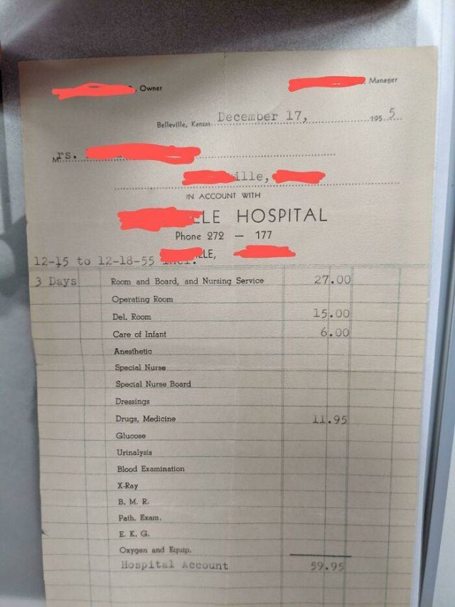American Medical Bills From The 20'th Century (30 pics)