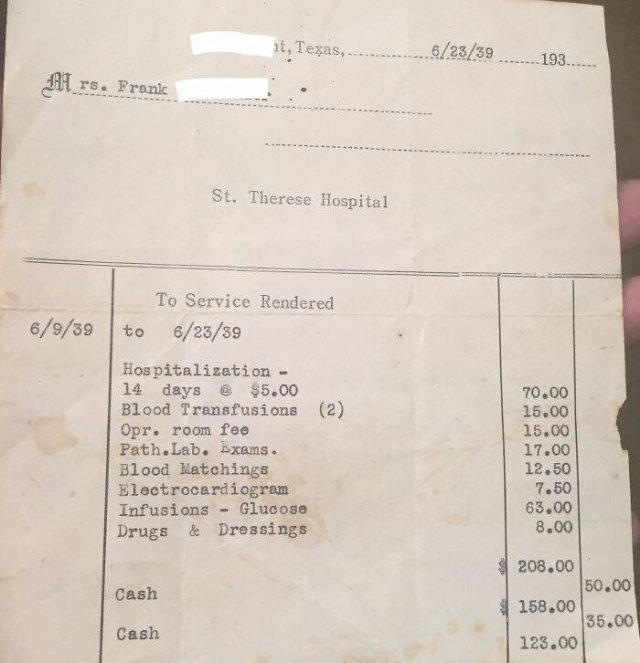 American Medical Bills From The 20'th Century (30 pics)