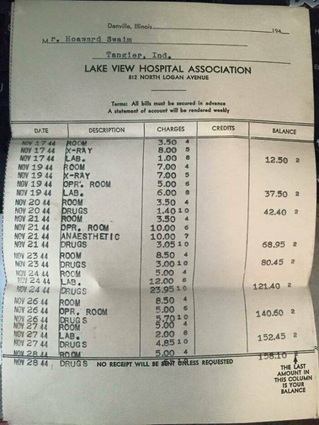 American Medical Bills From The 20'th Century (30 pics)
