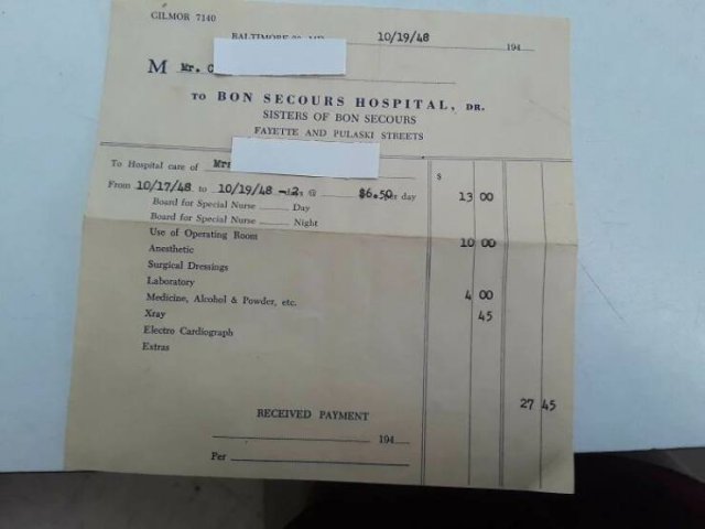 American Medical Bills From The 20'th Century (30 pics)