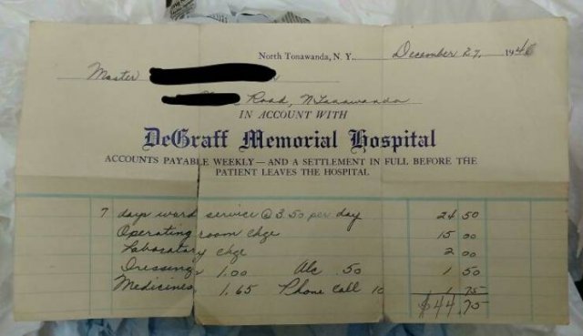 American Medical Bills From The 20'th Century (30 pics)