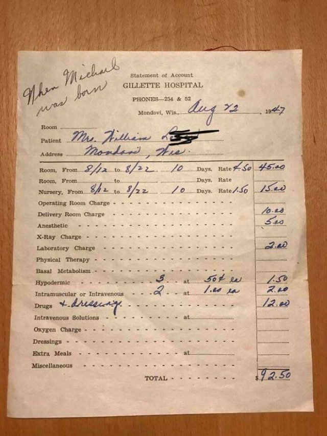 American Medical Bills From The 20'th Century (30 pics)