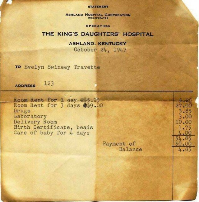 American Medical Bills From The 20'th Century (30 pics)