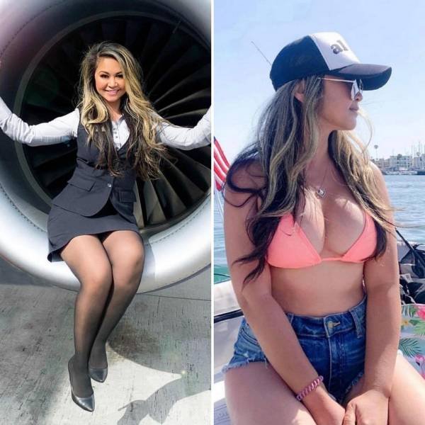 Flight Attendants With And Without Uniform (26 pics)