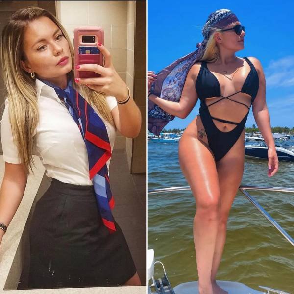 Flight Attendants With And Without Their Uniforms (26 pics)