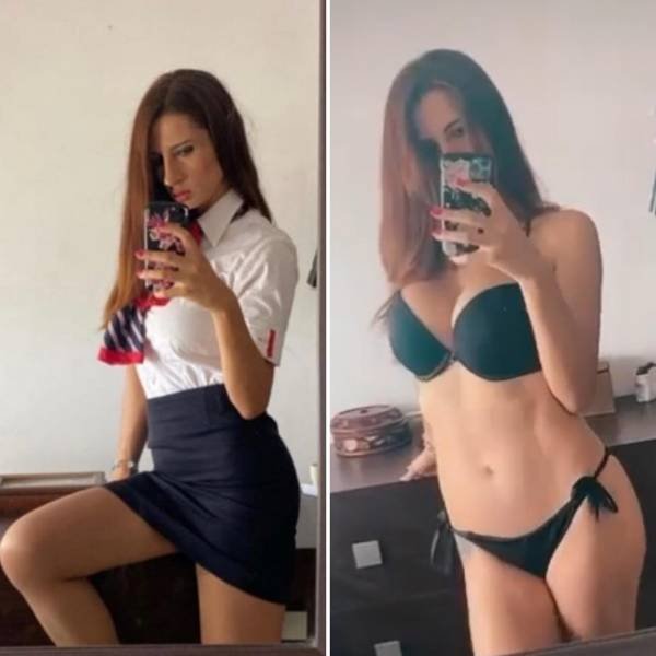 Flight Attendants With And Without Their Uniforms (26 pics)