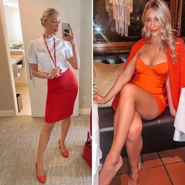 Flight Attendants With And Without Their Uniforms (26 pics)