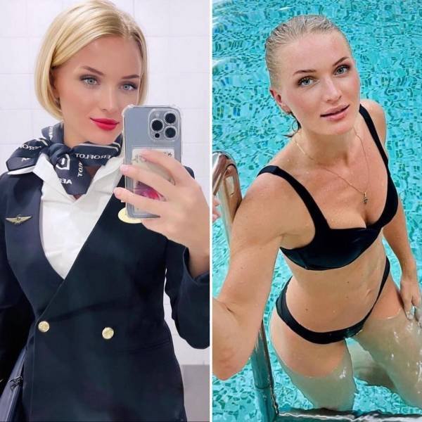 Flight Attendants With And Without Their Uniforms (26 pics)