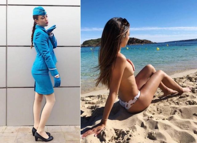 Flight Attendants With And Without Uniform (33 pics)