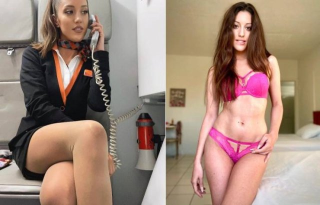 Flight Attendants With And Without Uniform (33 pics)