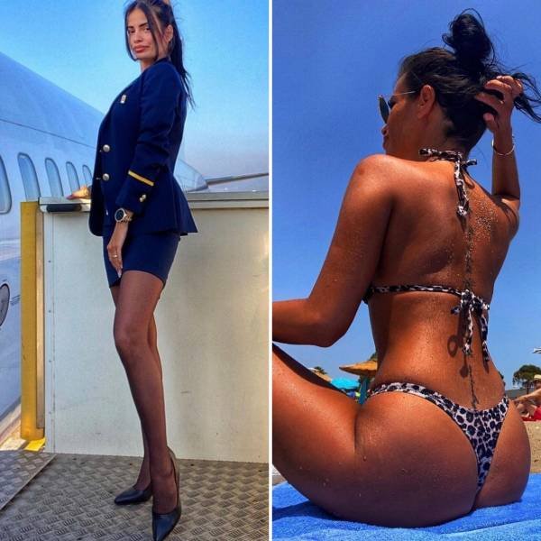 Flight Attendants With And Without Uniform (33 pics)