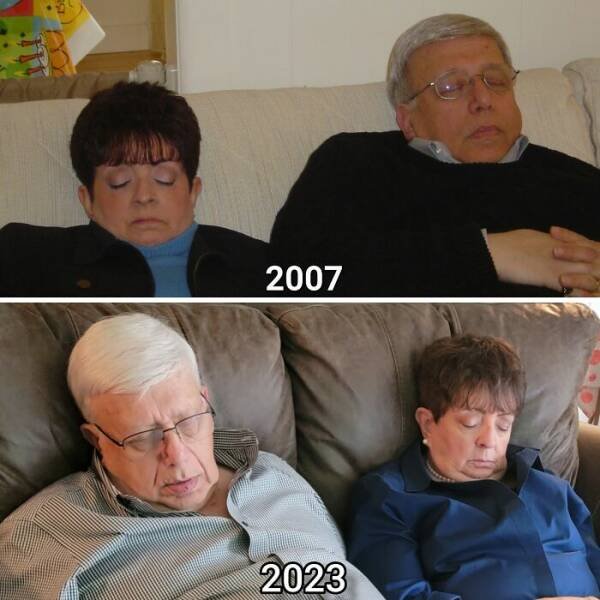 People Repeat Memorable Photos From The Past (17 pics)