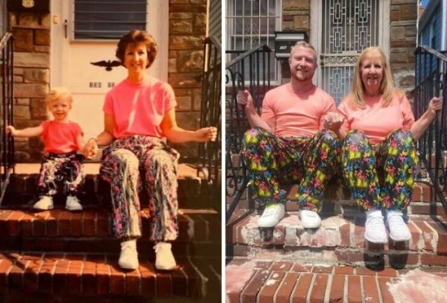People Repeat Memorable Photos From The Past (17 pics)