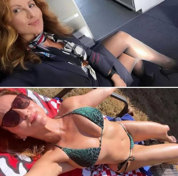 Flight Attendants With And Without Uniform (34 pics)