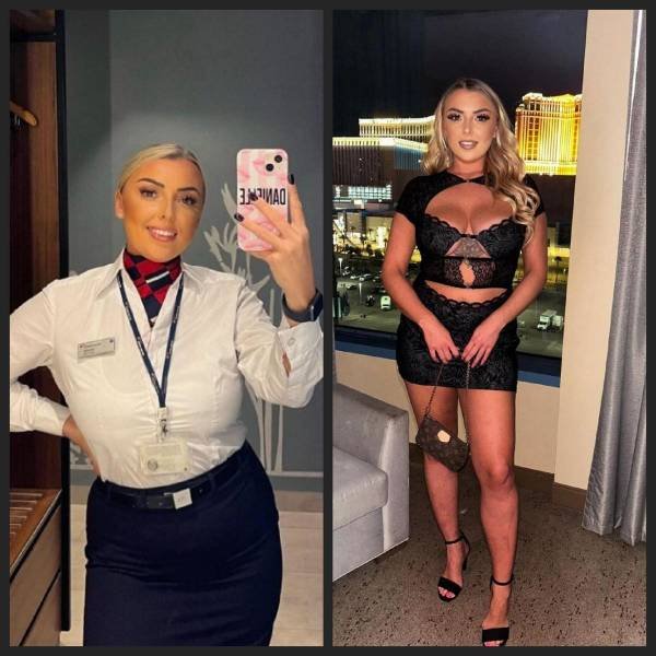 Flight Attendants With And Without Uniform (34 pics)