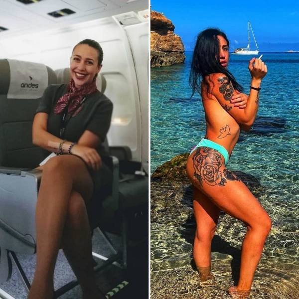 Flight Attendants With And Without Uniform (34 pics)