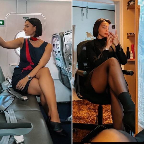 Flight Attendants With And Without Uniform (34 pics)