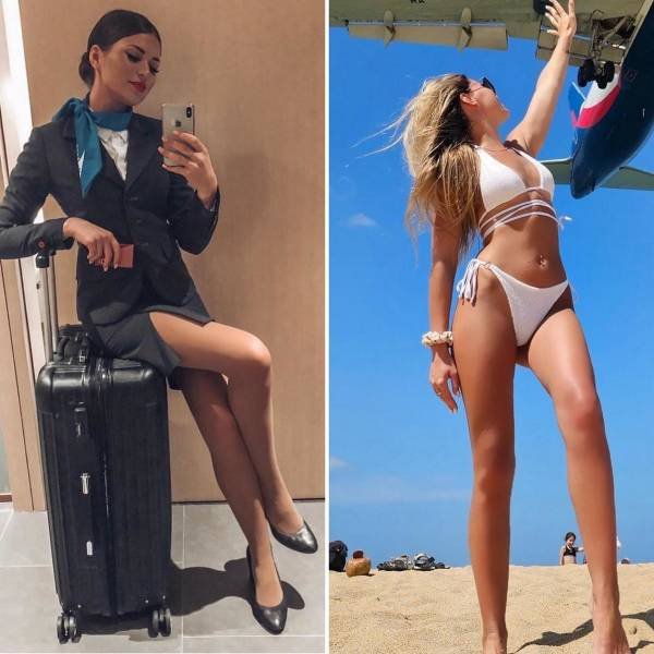 Flight Attendants With And Without Uniform (34 pics)