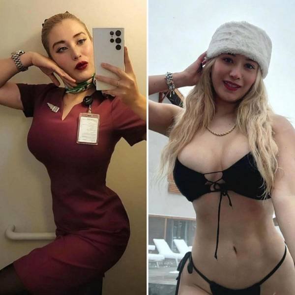 Flight Attendants With And Without Uniform (34 pics)