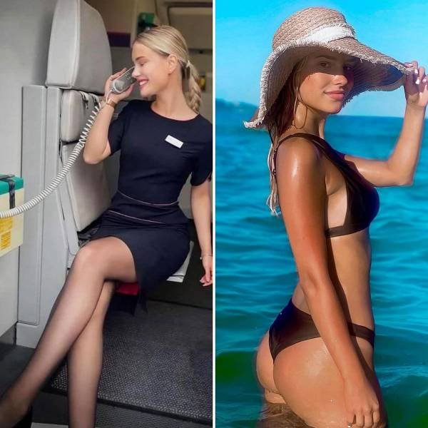 Flight Attendants With And Without Uniform (34 pics)