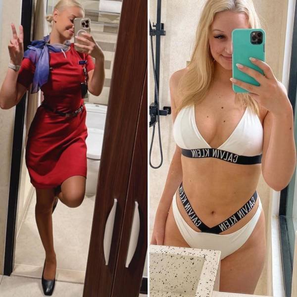 Flight Attendants With And Without Uniform (34 pics)