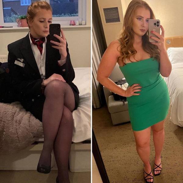 Flight Attendants With And Without Uniform (34 pics)