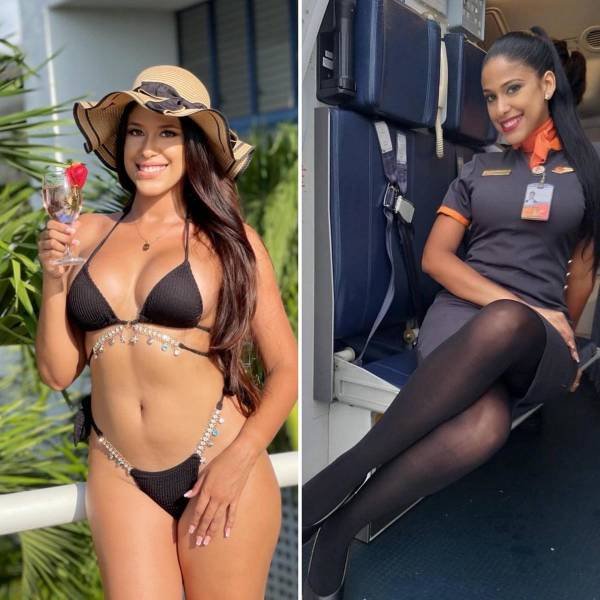 Flight Attendants With And Without Uniform (34 pics)