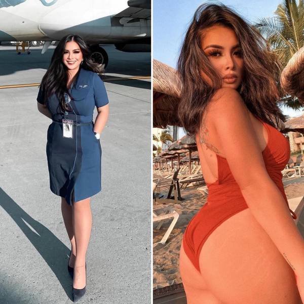 Flight Attendants With And Without Uniform (34 pics)