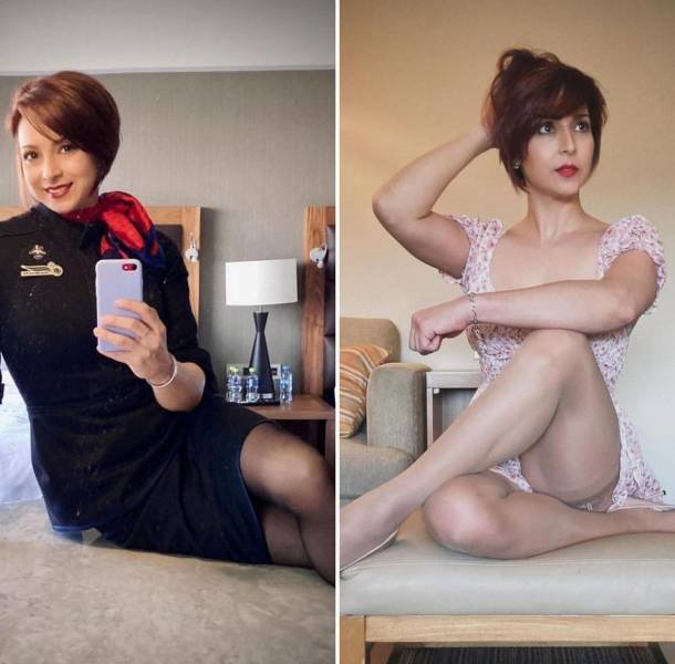 Flight Attendants With And Without Uniform (34 pics)