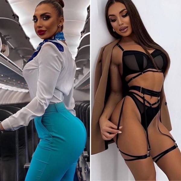 Flight Attendants With And Without Uniform (34 pics)