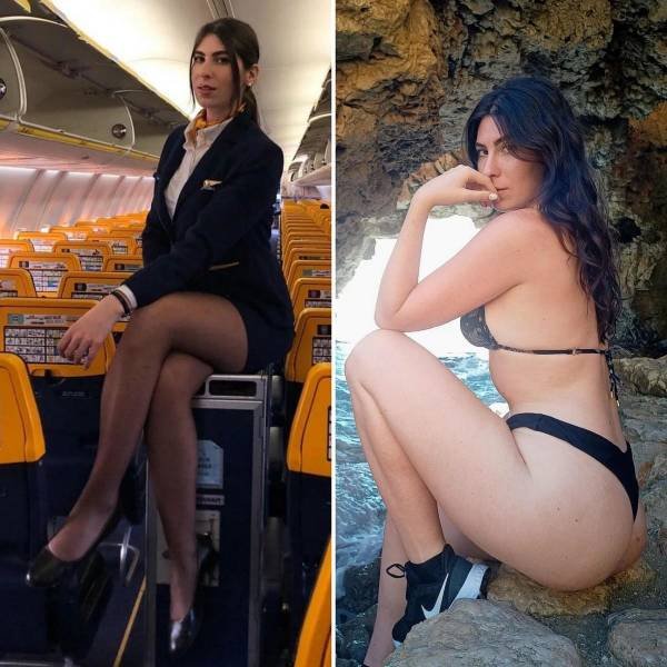 Flight Attendants With And Without Uniform (34 pics)