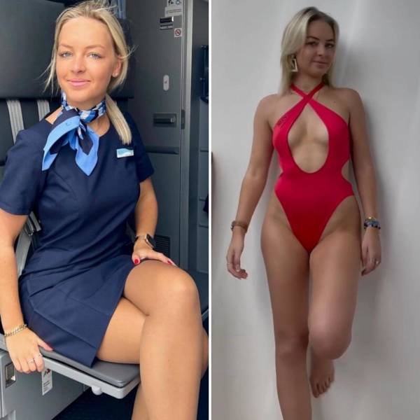 Flight Attendants With And Without Uniform (34 pics)